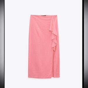 ZARA RUFFLED LINEN BLEND MIDI SKIRT - SIZE XS - BRAND NEW WITH TAG